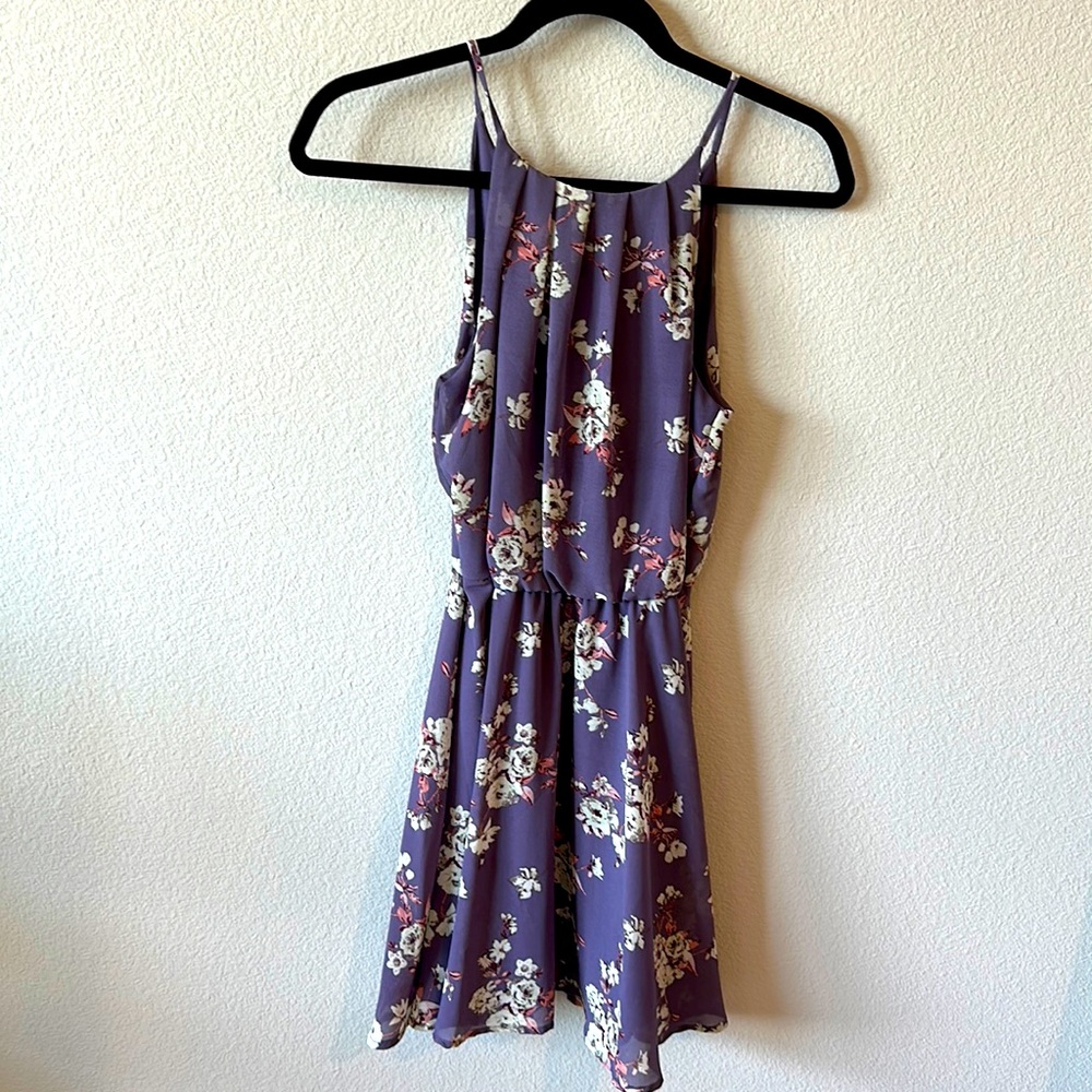 Blue Rain Purple Flower Dress